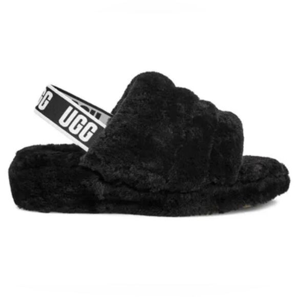 Ugg Plush Fluff Yeah Slide Sandal Slippers Black sheepskin slippers Size 10. New - Picture 3 of 17